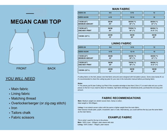 Megan Cami Top - PDF Sewing Pattern