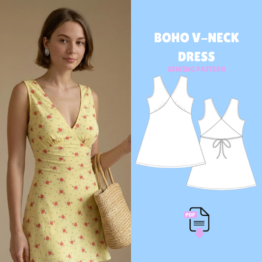 Boho V- Neck Dress  - PDF Sewing Pattern